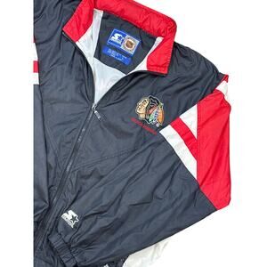Vintage 90s Starter Chicago Blackhawks Embroidered Windbreaker Jacket Large Vtg